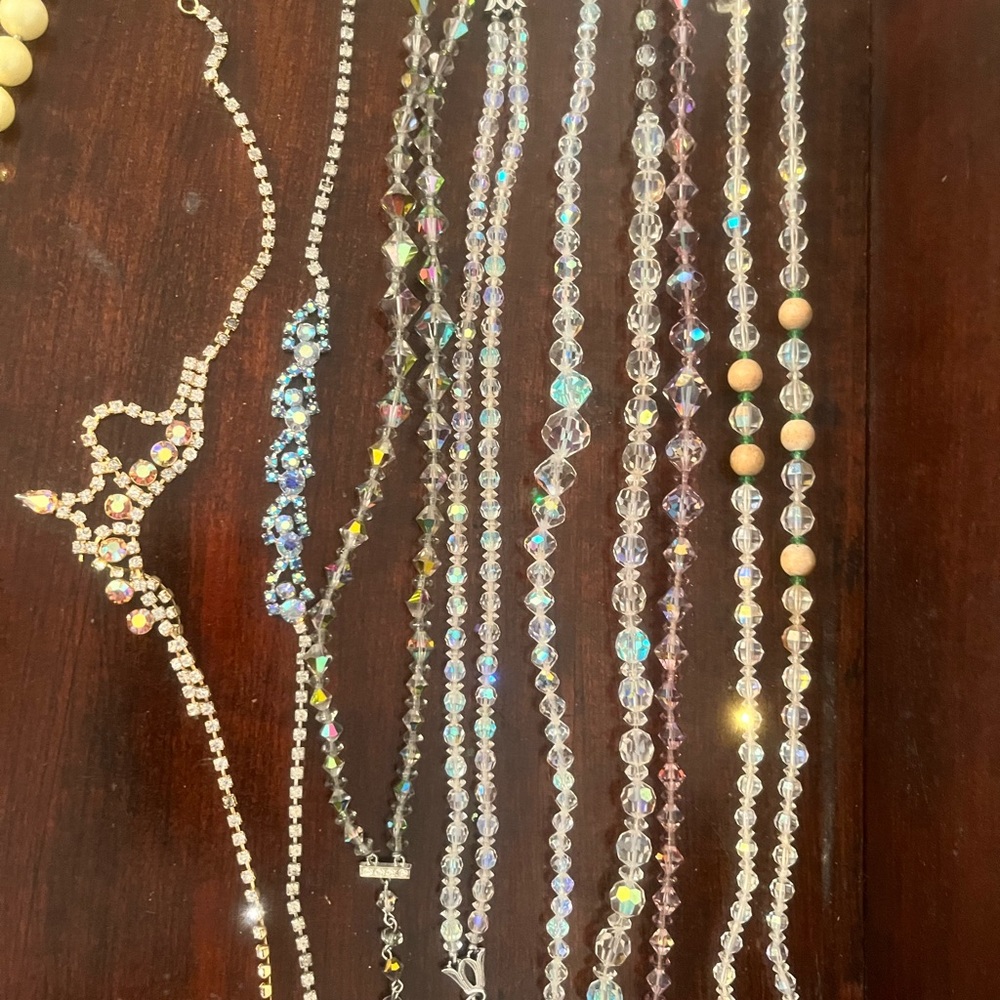 Vintage crystal necklaces + vintage jewelry lot